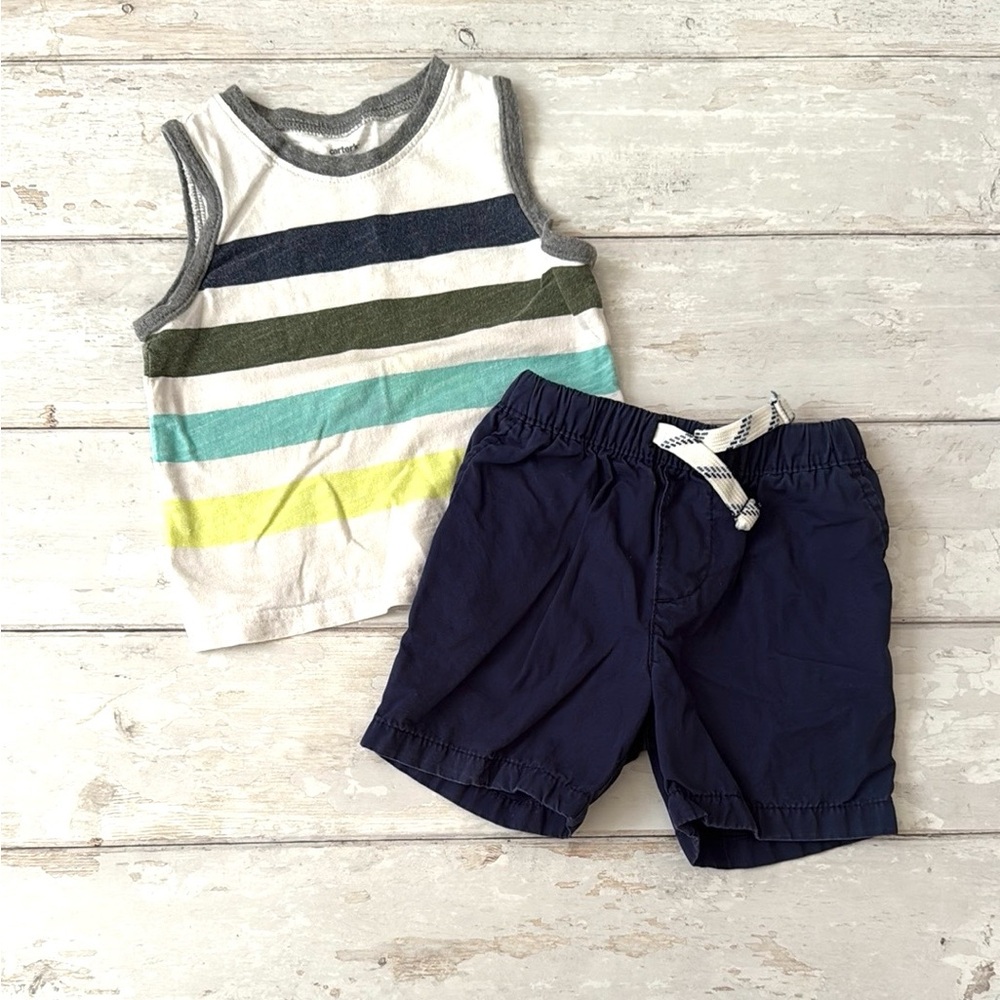 Carters 18m Baby Boy Summer Outfit Blue Shorts Striped Tank Top Kids Toddler